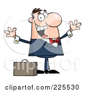 Happy Caucasian Businessman Holding His Arms Up By A Briefcase by Hit Toon