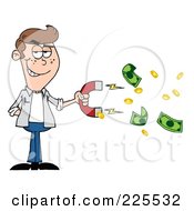 Poster, Art Print Of Caucasian Man Collecting Cash With A Money Magnet