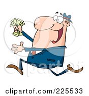 Royalty Free RF Clipart Illustration Of A Happy Caucasian Businessman Running With Cash In Hand