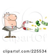 Caucasian Businessman Collecting Cash With A Money Magnet