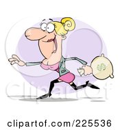 Royalty Free RF Clipart Illustration Of A Happy Caucasian Woman Running With A Money Bag