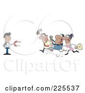 Poster, Art Print Of Group Of Hispanic People Racing Towards A Hispanic Man With A Money Magnet