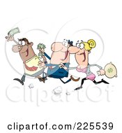 Group Of Happy Consumers Running With Money In Hand