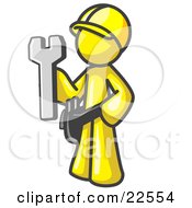 Proud Yellow Construction Worker Man In A Hardhat Holding A Wrench Clipart Illustration