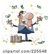 Poster, Art Print Of Successful Hispanic Businessman Standing Under Falling Money