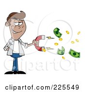 Royalty Free RF Clipart Illustration Of A Hispanic Man Collecting Cash With A Money Magnet
