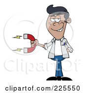 Royalty Free RF Clipart Illustration Of A Young Hispanic Man Holding A Strong Magnet