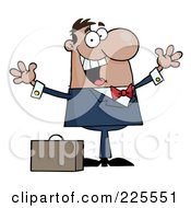 Poster, Art Print Of Happy Black Businessman Holding His Arms Up By A Briefcase