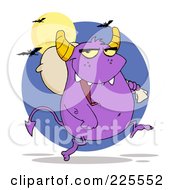 Royalty Free RF Clipart Illustration Of A Purple Monster Carrying A Bag Over His Shoulder