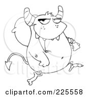 Royalty Free RF Clipart Illustration Of A Coloring Page Outline Of A Monster Carrying A Sack Over His Shoulder
