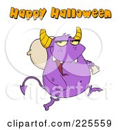 Poster, Art Print Of Happy Halloween Text Over A Purple Monster Carrying A Sack Over His Shoulder