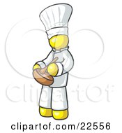 Clipart Illustration Of A Yellow Baker Chef Cook In Uniform And Chefs Hat Stirring Ingredients In A Bowl by Leo Blanchette