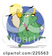 Royalty Free RF Clipart Illustration Of A Green Monster Carrying A Bag Over His Shoulder