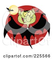 Royalty Free RF Clipart Illustration Of A Bat With A Vampire Head Over A Red Circle With A Full Moon by Hit Toon