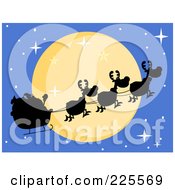 Poster, Art Print Of Silhouette Of Santa And Magic Reindeer In Front Of A Full Moon In A Blue Sky