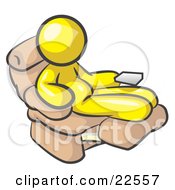 Chubby And Lazy Yellow Man With A Beer Belly Sitting In A Recliner Chair With His Feet Up