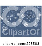 Poster, Art Print Of Blue Christmas Background Of Snowflakes And Suspended Christmas Balls