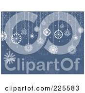 Royalty Free RF Clipart Illustration Of A Blue Christmas Background Of Snowflakes And Suspended Christmas Balls