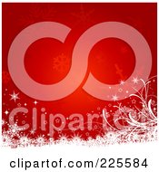 Poster, Art Print Of Red Christmas Background With Snowflakes Foliage And White Snow