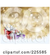 Royalty Free RF Clipart Illustration Of A Golden Christmas Background Of Two 3d Gifts On Snow