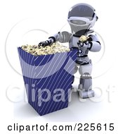 Poster, Art Print Of 3d Robot Eating From A Large Popcorn Container