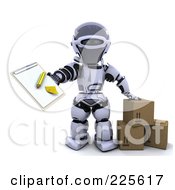 Poster, Art Print Of 3d Robot Standing With Parcels And Holding Out A Clipboard