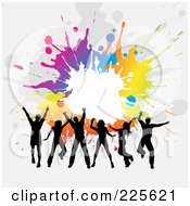 Poster, Art Print Of Silhouetted Jumping Adults Against A Gray Background With Colorful Splatters