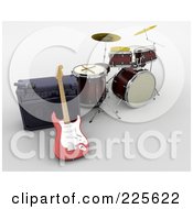 Poster, Art Print Of 3d Guitar Against A Speaker By Drums