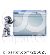 Poster, Art Print Of 3d Robot Standing And Presenting A Blank Internet Browser