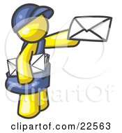 Clipart Illustration Of A Yellow Mail Man Delivering A Letter by Leo Blanchette