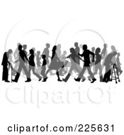 Poster, Art Print Of Busy Sidewalk Scene Of Children Adulds And Elderly Silhouettes