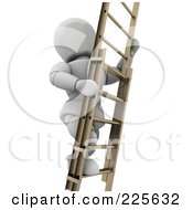 3d White Character Climbing A Wooden Ladder