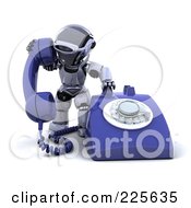 Poster, Art Print Of 3d Robot Dialing A Large Desk Phone
