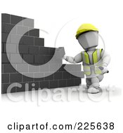 Poster, Art Print Of 3d White Character Building A Wall With Cinder Blocks