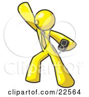 Yellow Man Dancing And Listening To Music With An Mp3 Player