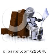 3d Robot Holding A Trowel And Leaning Against Bricks
