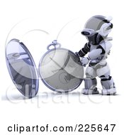 3d Robot Holding Up An Open Pocket Watch