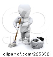 Poster, Art Print Of 3d White Character Using A Mop And Standing By A Bucket