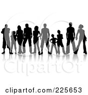 Poster, Art Print Of Line Of Silhouetted Adults And Kids With Reflections