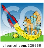 Poster, Art Print Of Rocket Shooting Up And Around Buildings