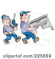 Poster, Art Print Of Pair Of Office Furniture Movers Moving A Desk