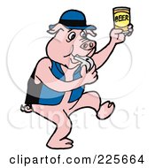 Poster, Art Print Of Pig Blowing A Whistle And Holding Up A Can Of Beer