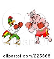 Poster, Art Print Of Rooster And Pig Boxing
