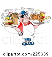 Royalty Free RF Clipart Illustration Of A Chubby Chef Pig Holding Trays Of Food