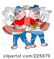 Poster, Art Print Of Bbq Pigs With Plates Of Ribs Pulled Pork Burgers And Poultry