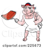 Poster, Art Print Of Pirate Pig Chef Holding Ribs With A Hook Hand