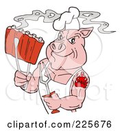 Royalty Free RF Clipart Illustration Of A Strong Tattooed Chef Pig Holding Steamy Ribs by LaffToon #COLLC225676-0065