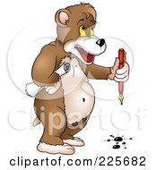 Royalty Free RF Clipart Illustration Of A Standing Bear Holding A Pen With Drops Of Ink