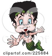 Royalty Free RF Clipart Illustration Of A Happy Topless Black Haired Mermaid