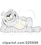 Gray Bulldog Mascot Resting On His Side